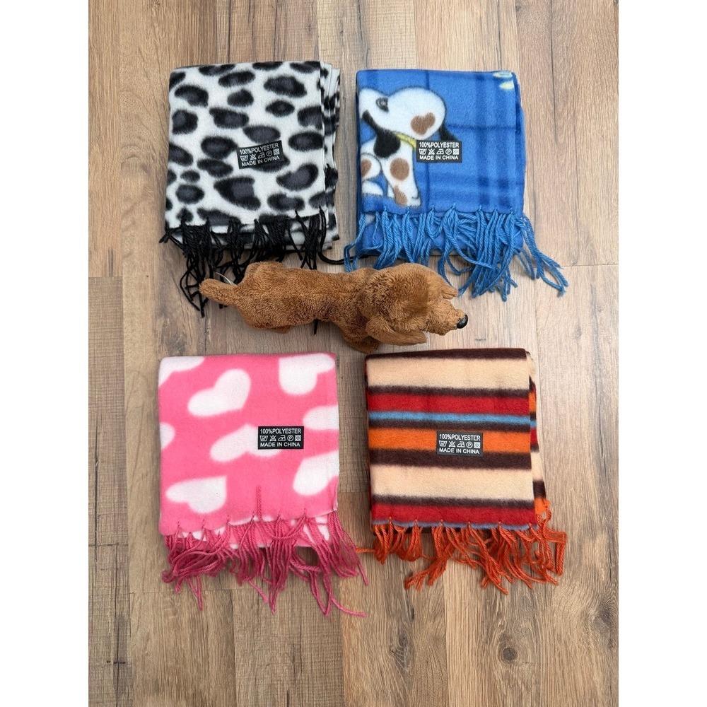 Bundle 4‎ Soft Fleece Scarves Winter Warm Fringe Set Leopard Hearts Dogs Stripes